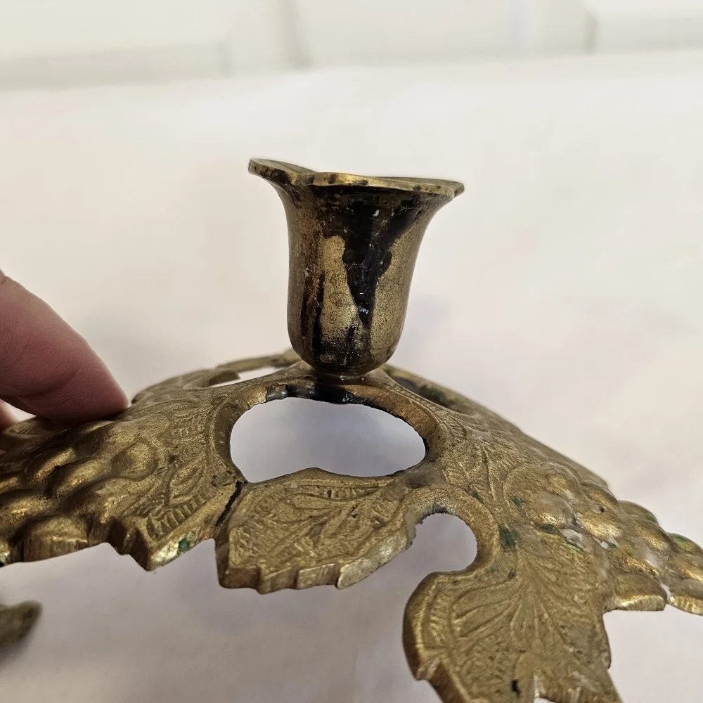 Vintage Brass Grape Candlestick Holder MCM Decore Accent